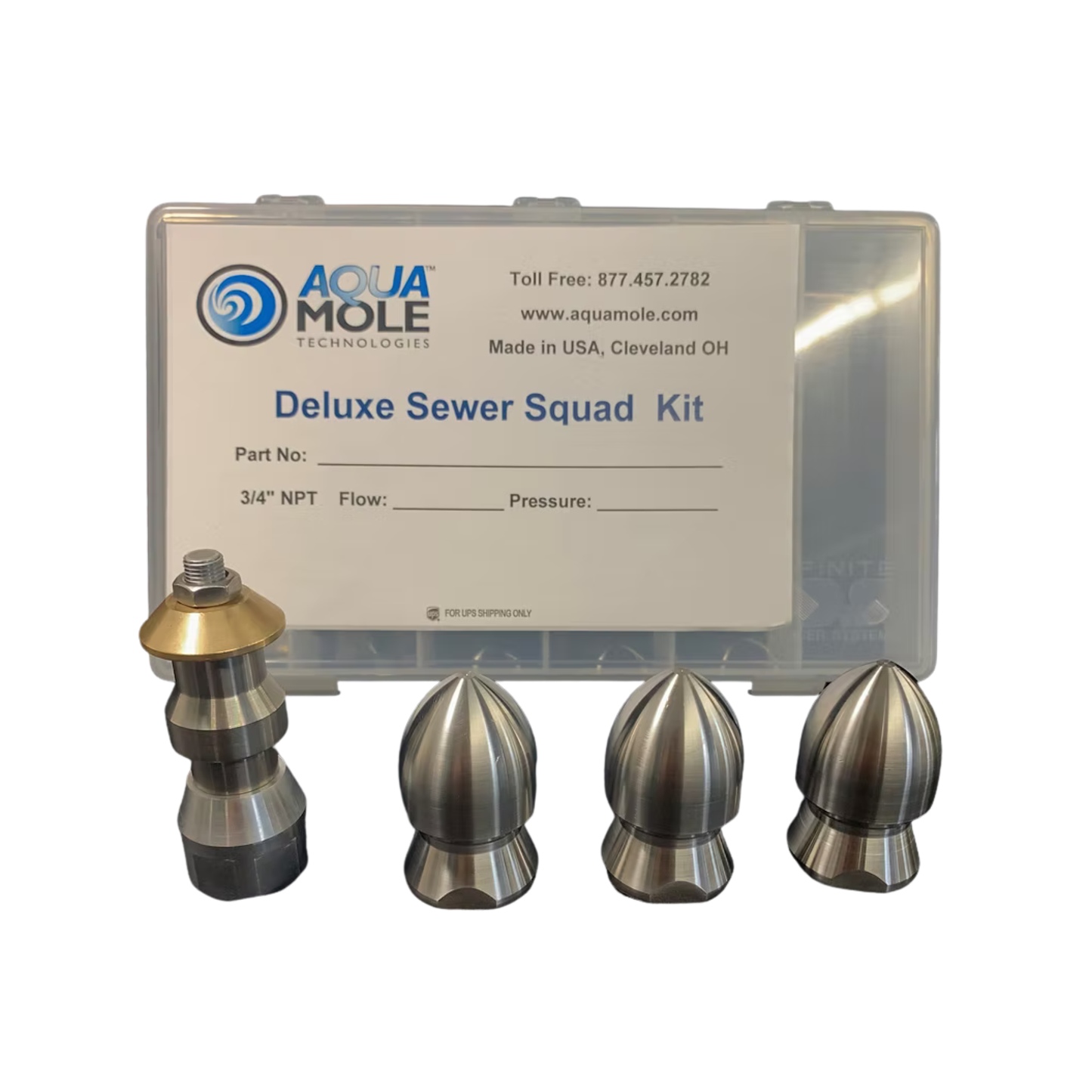 One Stop Sewer Shop - Sewer Squad Deluxe Nozzle Kit 3/4"NPT by Aqua Mole