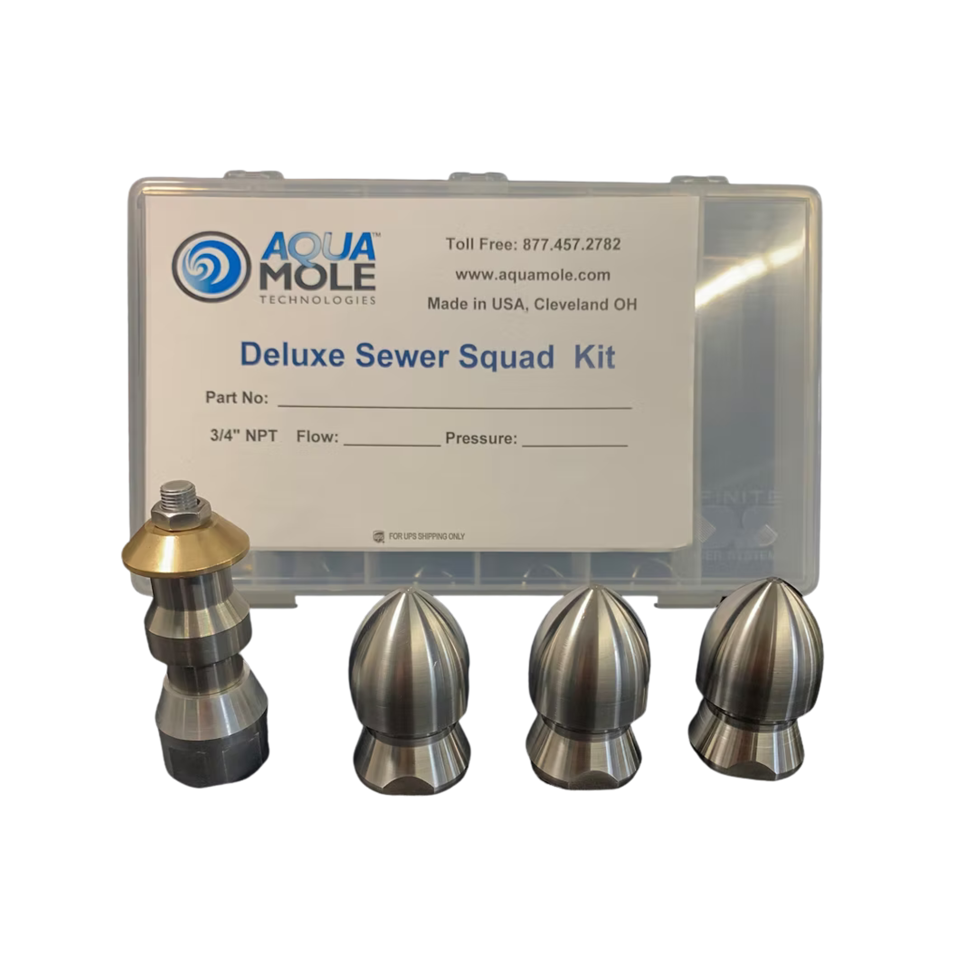 One Stop Sewer Shop - Sewer Squad Deluxe Nozzle Kit 3/4"NPT by Aqua Mole